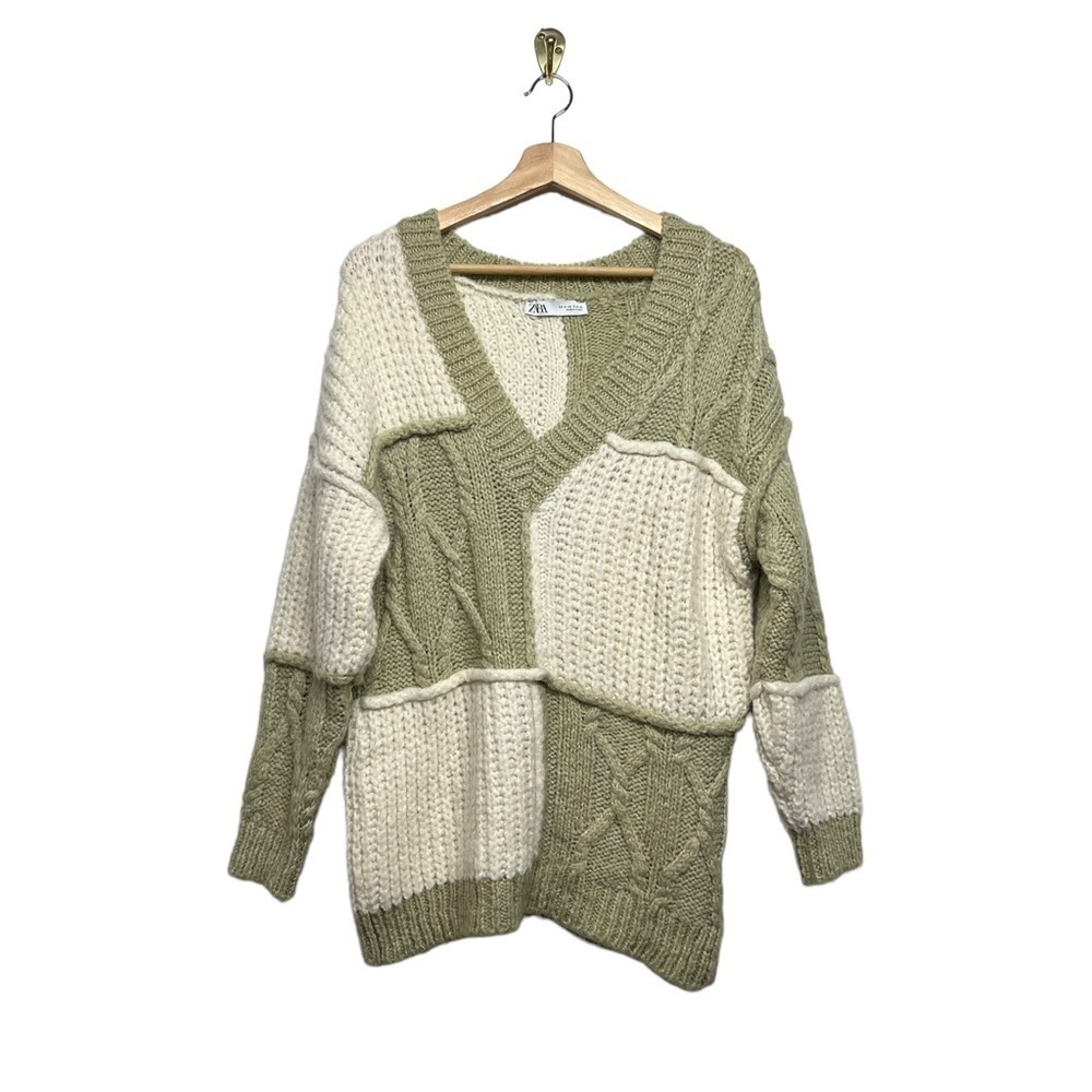 Zara Patchwork Knit Sweater S - image 5